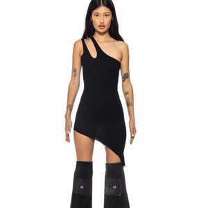 Sami Miro Vintage ASYMMETRIC ONE SHOULDER TANK DRESS IN BLACK RIB